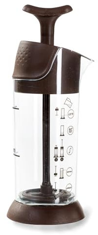 PRESSCA - Manual Milk Frother - Handheld Milk Mixer, Warm & Cold Milk Foamer, BPA Free, Frother for Coffee & Drinks - Home & Coffee Bar Accessories, Kitchen Utensils & Tools - 6.8 Floz, Brown