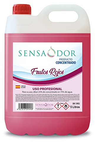 Concentrado de ambientador Frutos Rojos SENSAODOR, 5 Litros, Rojo, Garrafa, Profesional, Empresas, Negocio, Limpieza, Neutralizador, Quitaolor, Buen olor, Aromatizador