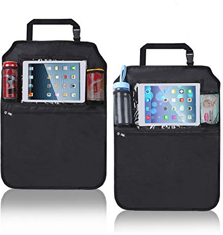 OUNDEAL Auto-Rücksitz-Organisator 2 Pack Wasserdicht Trittmatten Auto-Rücksitzschutz Multifunktions-Auto Organizer-Taschen mit iPad Tablet Halter für Kinder