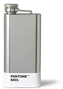 Pantone 18010 Silver 8401 Flachmann, Edelstahl mit Schraubverschluss, Rostfreier Stahl, silber