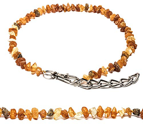 Bernstein Halsband 40-45 cm – Mit Metallkette & Karabiner – Für Hunde & andere Haustiere – Handgemacht – Verstellbar. Bernsteinkette Amber Neck Luxus (40-45 cm)