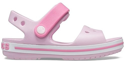 Crocs Crocband Sandals, Unisex-Kids Sandals, Lightweight and with Secure Fit, in Ballerina Pink Strap and Stripe Detail, Size C4 UK