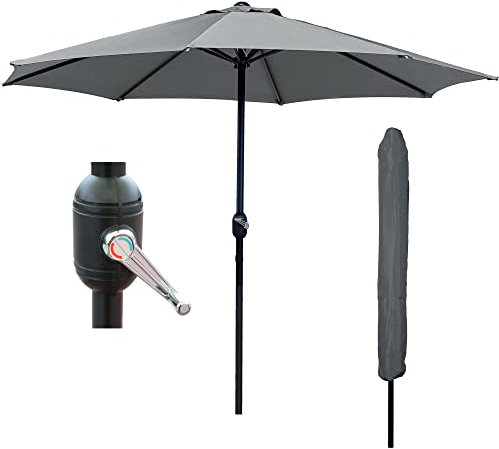 GlamHaus Garden Parasol Table Umbrella 2.7M with Crank Handle for Outdoors, UV40 Protection, Includes Protection Cover, Gardens and Patios - Robust Steel (Dark Grey)