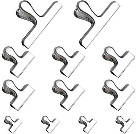 ATPWON Metall Clips Tüten Verschlussclips Tütennklammern Brief Klammern aus rostfreiem Edelstahl Starke Federkraft(12 Stück, Silber)
