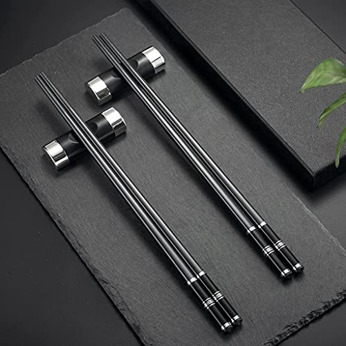 2 pair silber/schwarz Japanische EssStäbchen + 2 pcs Essstäbchen Ablagen Chopsticks sushi Essstäbchen Edelstahl mit Halter Geschenkset Chinesische Stäbchen Asiatisches Besteck mit Geschenkbox