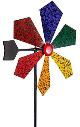 CIM Metall Windrad - Speckled Rainbow - Abmessung: Ø34cm, Gesamthöhe: 118cm - außergewöhnliche Gartendeko