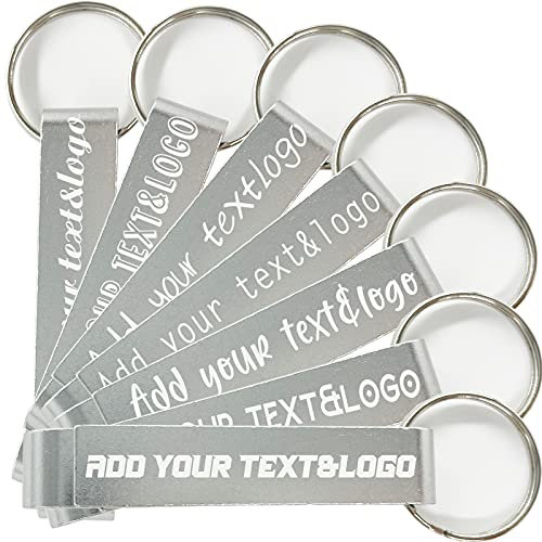 Slavna 100 Pcs Personalised Bottle Opener Keyring,Engraved Name,Text,Logo,Novelty Metal Custom Bottle Opener Keychain Customised Gift for Wedding Favour Party Favour Birthday Anniversary,Silver
