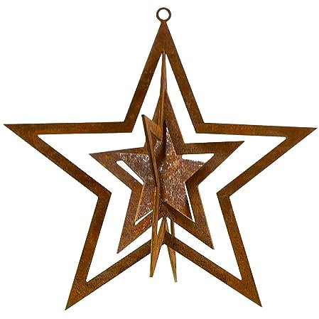 B2S BACK2SEASON Metall Windspiel Stern zum Hängen und Drehen Edelrost Baumdeko Advent Weihnachten Rost Gartenhänger Made in Europa D=15 cm