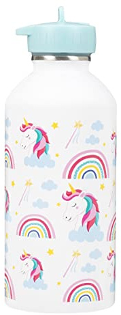 Gourde enfant Acier inoxydable DRAEGER PARIS - Facile à nettoyer - gourde réutilisable - Idéale pour parc, école - Contenance 300ml - 17 cm x 6,5 cm - Blanc - Thème : Licorne