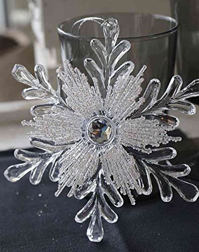 INNA-Glas Acryl Hänger Eisblume Georgina, Glitzer, transparent-Silber-weiß, Ø14cm - Weihnachtsanhänger