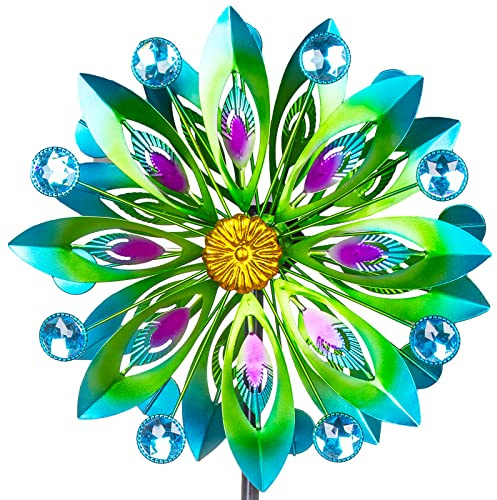 Viveta Kinetic Wind Spinner, 53 inch Outdoor Metal Wind Spinners for Yard and Garden, Double Windmill with Stable Stake
