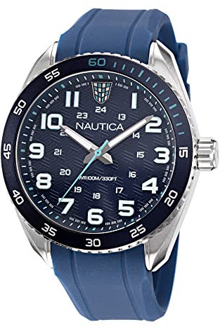 Nautica Men's Stainless Steel Quartz Silicone Strap, Blue, 22 Casual Watch (Model: NAPKBS222)