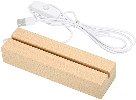 PATIKIL Wooden LED Light Base Stand, Rectangle Wooden 4.65 x 0.2 Warm White Lights Display Pedestals for Acrylic Nightlight Crystal Art, Wood Color