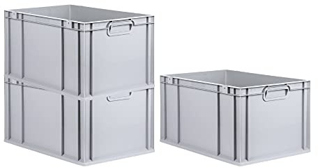 PROREGAL SET SUPER ÉCONOMIQUE 3x Bac Euro NextGen Economy | Poignées fermées | HxLxP 32x40x60cm | 65 litres | Eurobox, boîte industrielle, boîtes de rangement, empilables
