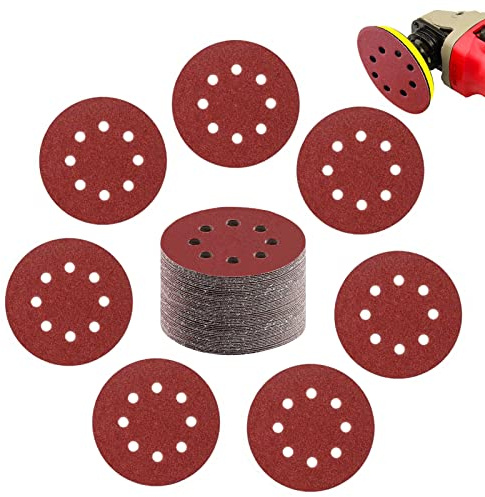 HIUOUIH Disques Abrasifs 125 mm à Dos Auto-Agrippant Lot 100 Pièces Grain P80, Papier Abrasif 8 Trous pour Ponceuse Excentrique, Ponçage Général Bois Métal Peinture Plastique Mastic Surface Auto