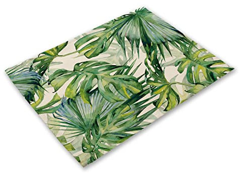 Manteles Individuales Hojas Verdes Salvamanteles Individuales Algodón Lino Lavable Mantel Individual Resistente al Calor Individuales Mesa Engrosamiento Bajoplatos 30x45cm 2 Pcs