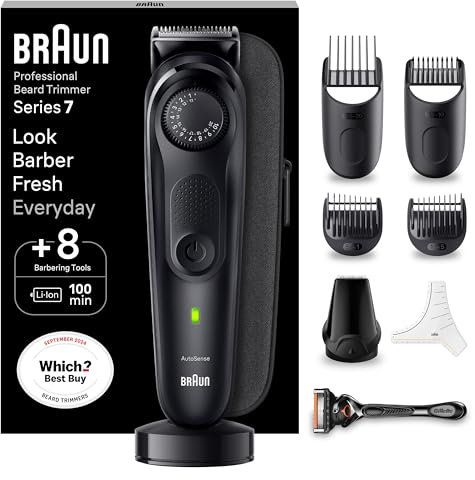 Braun Beard Trimmer Series 7 & Hair Clippers with Gillette Proglide Men's Razor, 40 Length Settings, Gifts for Men, 100-min Runtime, BT7440, Silver