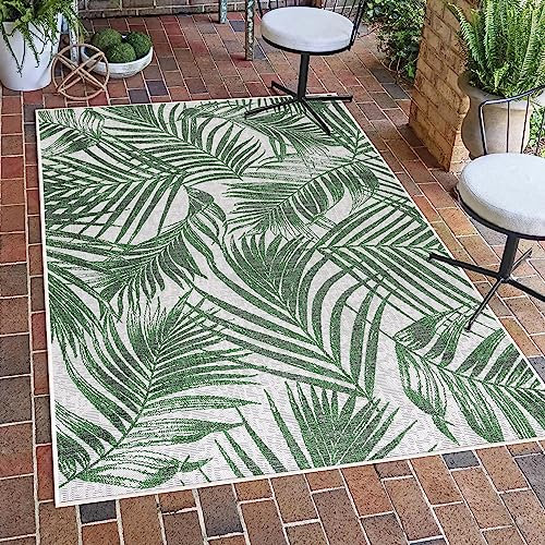 SIMPEX Outdoor Teppich, Palmen Design, Teppich Grün, 120 x 170 cm, Teppich Vintage-Stil, Küche, Balkon, Terrasse, Garten, Picknick