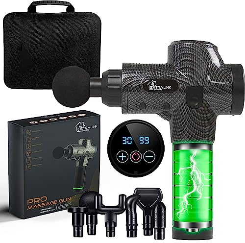 Extralink Massage Gun Pro Massagepistole, 6 austauschbare Spitzen, 30 verschiedene Geschwindigkeiten, Massagegerät, Nackenmassagegerät, Muskelmassagegerät, bis zu 3800 U/min, USB-C, Entspannung