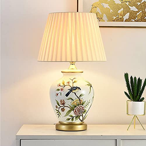 Chao Zan Tischleuchte,Keramik antik, Stoffschirm,1x E27, Dekorative Beleuchtung Tischlampe, D30 x H51 cm, ohne Leuchtmittel (Weiß)