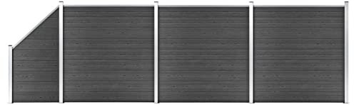 ZEYUAN Zaunelement Set, Sichtschutzstreifen, Sichtschutzzaun, Garten Zaunschutz, Balkonzaun, Stabzaun, WPC 619x(105-186) cm Schwarz