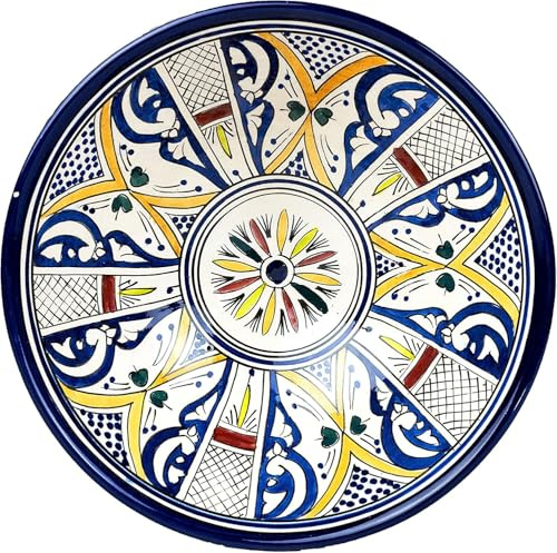 Orientalische Schale Teller Rund Amsah Ø 30cm Groß | bunte marokkanische Keramik Deko bunt aus Marokko | Orient große Obstschale Geschirr handbemalt