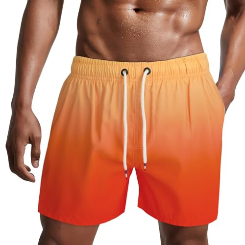 Danfiki Herrbadshorts badbyxor herr snabbtorkande strandshorts surfshorts med nätfoder, Orange, XL