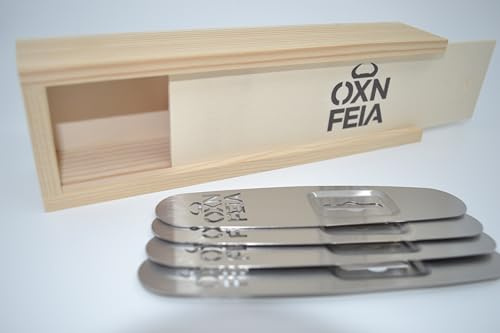 OXNFEIA® Feuerzangen 4 Stück - Feuerzangenbowle Set ideal für Glühwein & die Winterzeit - Feuerzange Zuckerzange - Zange für Feuerzangenbowle rostfrei, stabil & hochwertig aus Edelstahl, mit Holzbox