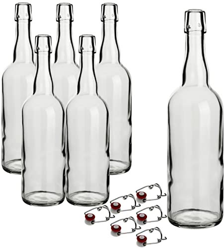 gouveo Set di 6 bottiglie di vetro con chiusura a leva, 750 ml, vuote, da riempire, con chiusura a leva, bottiglia, succo (BFR750)