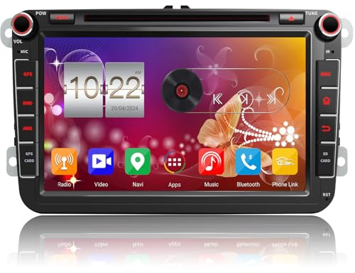 QIIKEN 8 4G+64G Android 15 Autoradio mit Navi für VW T5 Golf 5 6 Polo Sharan Seat Passat Tiguän, Doppel din Radio IPS Bildschirm Mediareceiver mit CarPlay Android Auto Bluetooth PDC RDS CD