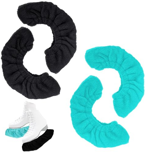 UQTUKO 2 Paar Kufenschoner Schlittschuhe, Elastische Kufenstrümpfe für Eishockey & Schlittschuhe Kufenschutz Schlittschuhe für Damen Herren Kinder, Shwarz Blau - L