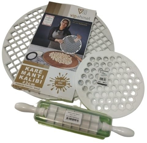 Pelmeni Pelmeniza Ravioli Maultaschen Dumpling Maker Tortellini Ausstechform Teigtaschenformer Teigtaschen Manti Kalibi (Ravioliformer Groß+Klein+Teigschneider Quadrat)