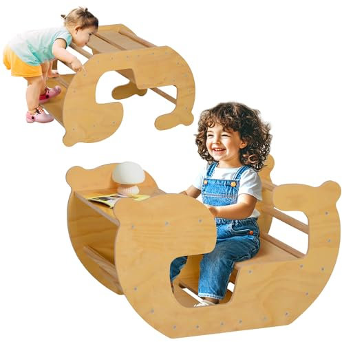 AIYAPLAY Arco de escalada para niños, juguete para trepar, mesa de juguete para niños de 18 a 48 meses, diseño 2 en 1, superficie lisa, carga máx. 50 kg, 80 L x 58 A x 49 H cm, madera natural