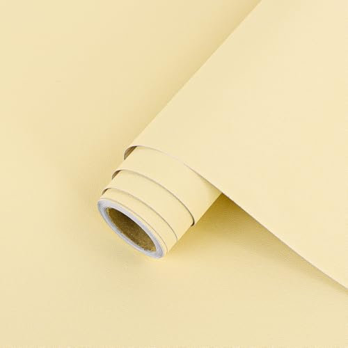 Arthome Pellicola Adesiva per mobili,44cmx3m Beige Giallo Opaco Carta da Parati,Autoadesiva carta Vinilica Decorativa per Controsoffitto,Gabinetto,Tavolo,Scaffali,Mobili Rinnovare