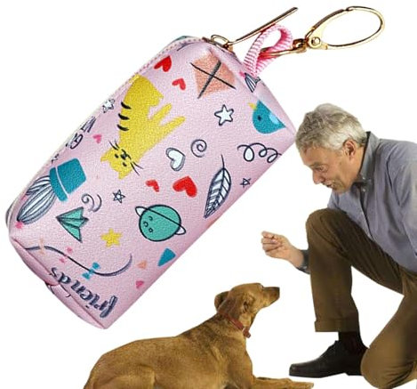Hundekotbeutelspender, Hundekotbeutelhalter aus Leder - Wasserdichter Kotbeutelhalter mit Reißverschluss - Schmutzabweisender Kotbeutelhalter, tragbarer Kotbeutelspender mit Haken