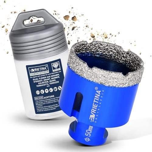 50mm Diamantbohrer HV 10000 + Härte Fliesen Glas für Winkelschleifer | Nass Trocken Diamant Bohrkrone Fliesenbohrer von Porzellan Feinsteinzeug Glasbohrer Fliesenbohrkrone Lochsäge Lochbohrer