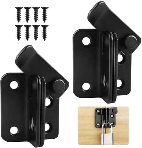 2 Set Schiebeschloss, 2 in 1 Türriegel Edelstahl mit Schloss-Loch, Riegel Tür, Riegelschloss Schwarz Flip Latch mit 8 Schrauben, Türverriegelung für Fenster, Tiertüren, Gartentüren, Zaun