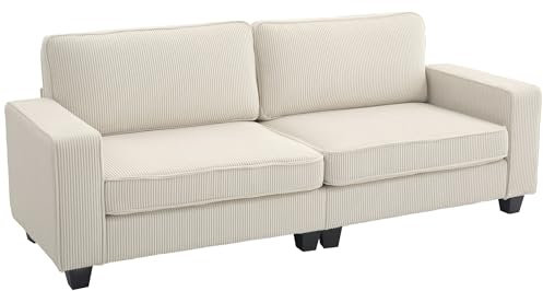HOMCOM 3-Sitzer Sofa, Couch mit Armlehnen, Rückenkissen, Wohnzimmersofa mit Cordbezug, Federkern, Polstersofa für Wohnzimmer, Schlafzimmer 227 x 84 x 87 cm, Cremeweiß