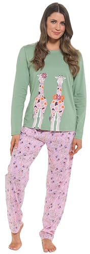 Daisy Dreamer Womens Pyjamas Set Cotton Jersey Long Sleeve and Full Length Bottom Pyjama Sets Sleepwear Loungewear Pjs (UK, Alpha, XL, Regular, Regular, Giraffe)