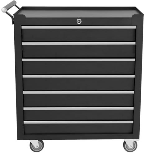 Aptliton 7 Drawer Tool Box, Drawer Tool Storage Cabinet Lockable with Wheels Handle and 2 Keys, Garage Equipment Trolley Home Work Workshop Chest (Black)