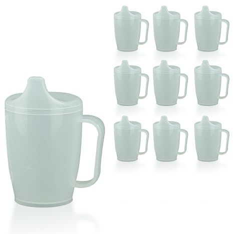 HaseMed dryckesmugg med handtag och tyll, 10 stycken – ergonomisk mugg för säkert drickande utan spill, perfekt för äldre och personer med begränsad handfunktion – robust och hållbar, 12 mm