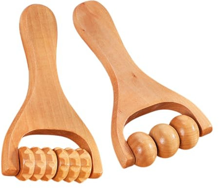 2er-Pack Massagerollen, Massagerollen aus Holz, Rückenmuskelrollen mit Griff, manuelle Massagewerkzeuge, Massagegerät Faszienrollen, Gua Sha Schabemassagewerkzeug für Nacken, Beine, Rücken