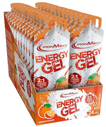 IronMaxx® Energy Gel – Orange 24x67ml | Avec 25 g de glucides et 200 mg de sodium par portion | Idéal lors d'un effort physique intense | Pratique pour emporter