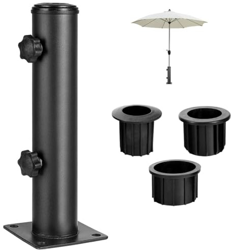 Garten Sonnenschirmständer mit 3 TLG Reduzierring(48/38/32 mm) Sonnenschirmständer Standrohr Sonnenschirm Halterung Verstellbar gehäuse des fallschildes für Holzboden, Zementboden, Balkon, Deck