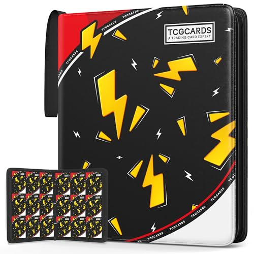 Trading Card Binder 9 Pocket, Card Book with 50 Removable Sleeves Fits 900 Cards, 3-Ring Zipper Design MTG/TCG/Sport Collection Album Gifts for Boys and Girls, Black