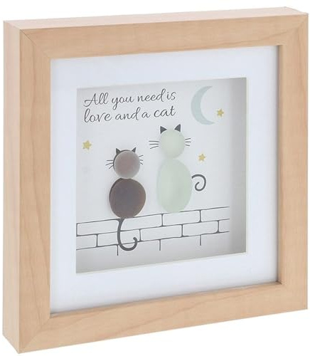 Shudehill Giftware Pebble Glass Square Plaque Cat Love Wall Art