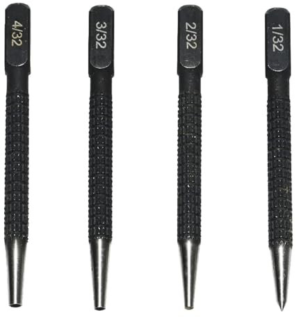 4pcs Portable Centre Punch Set - Nail Punch, Automatic Punch Set with Hardened Steel - Non-Slip Grip - for Drilling and Marking Metal, Wood, Plastic, Glass and More