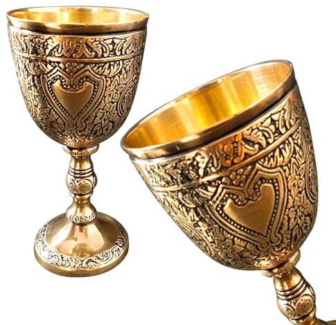 HIGHSTREET NAUTICAL Chalice Solid Brass Vintage Roman Drinking Wine Goblet Vintage Chalice Goblet Wine Cups - Renaissance Medieval Gift. (Antique, Antique Golden)