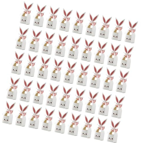 Uqezagpa 50Pcs Lovely Rabbits Treat Boxes Rabbits Ears Paper Box Ribbon Eggs Hunt Basket Spring Party Containers