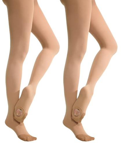 MANZI Women's Professional Convertible Ballet Tights - Ultra Soft for Dance Performance Transition(Light Suntan,M-L)
